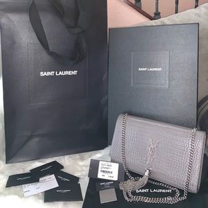 Auth,BWT YSL EmbossedCrocTasselShoulderBag(M size)